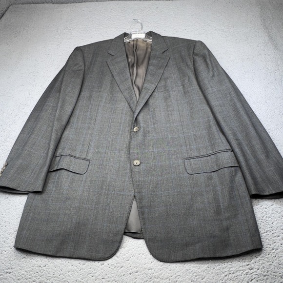 Ermenegildo Zegna Suit Jacket Men 48 Gray Blue Window Pane Check Wool Blazer